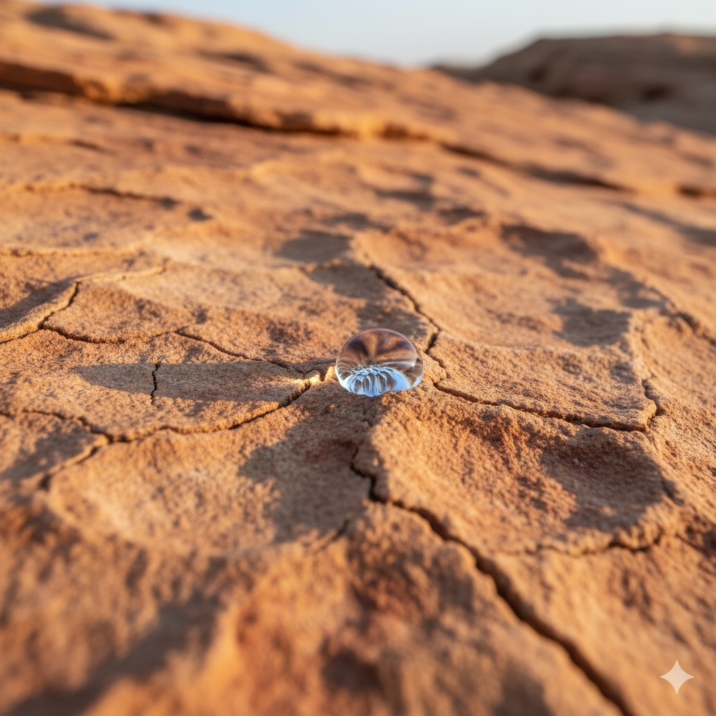 Water droplet on a textured rock surface