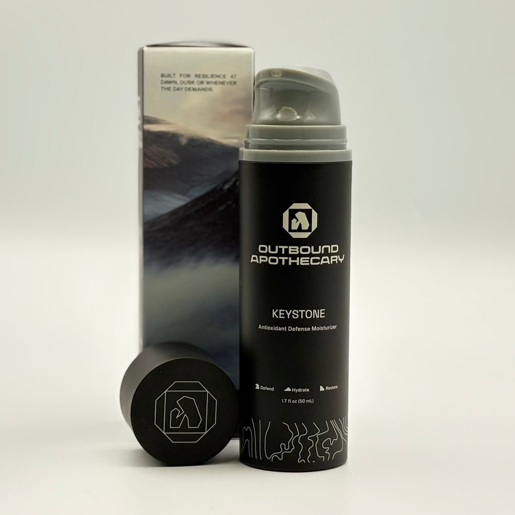 Outbound Apothecary Keystone product with packaging on a light gray background