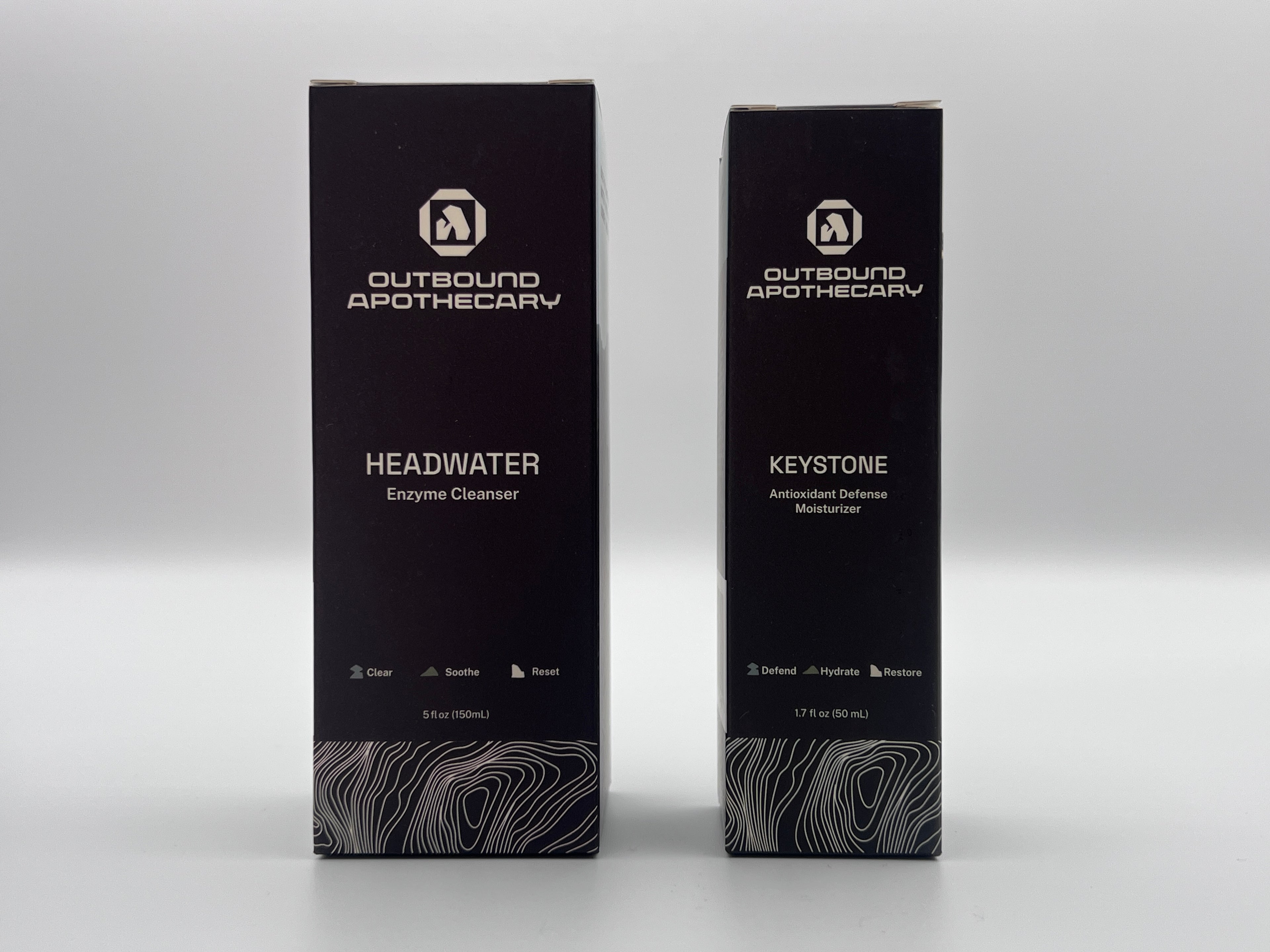 Two black boxes from Outbound Apothecary on a white background
